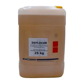 25Kg container of Deflocar coagulant flocculant. islagrande.com
