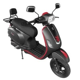 Front and side view of an Economical LT-4202A Electric Motorcycle with MnLiFePO4 60V 30Ah Battery. Islagrande.com