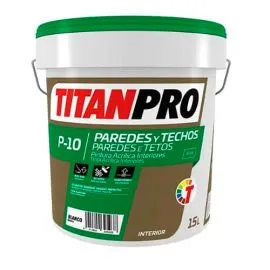 Pintura Vinil blanco mate para interiores TITANPRO P-10 - cubeta de 15L. Islagrande.com