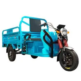 Right side of a VEDCA C400 blue electric cargo tricycle, without cabin. islagrande.com