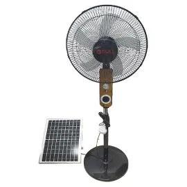 16-inch solar standing fan with 6 speeds, 25W power, rechargeable battery, solar panel, and DC charger. islagrande.com