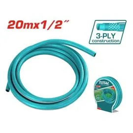 TOTAL 1/2 inch PVC hose, coiled in a 20-meter presentation, with visible labels. islagrande.com
